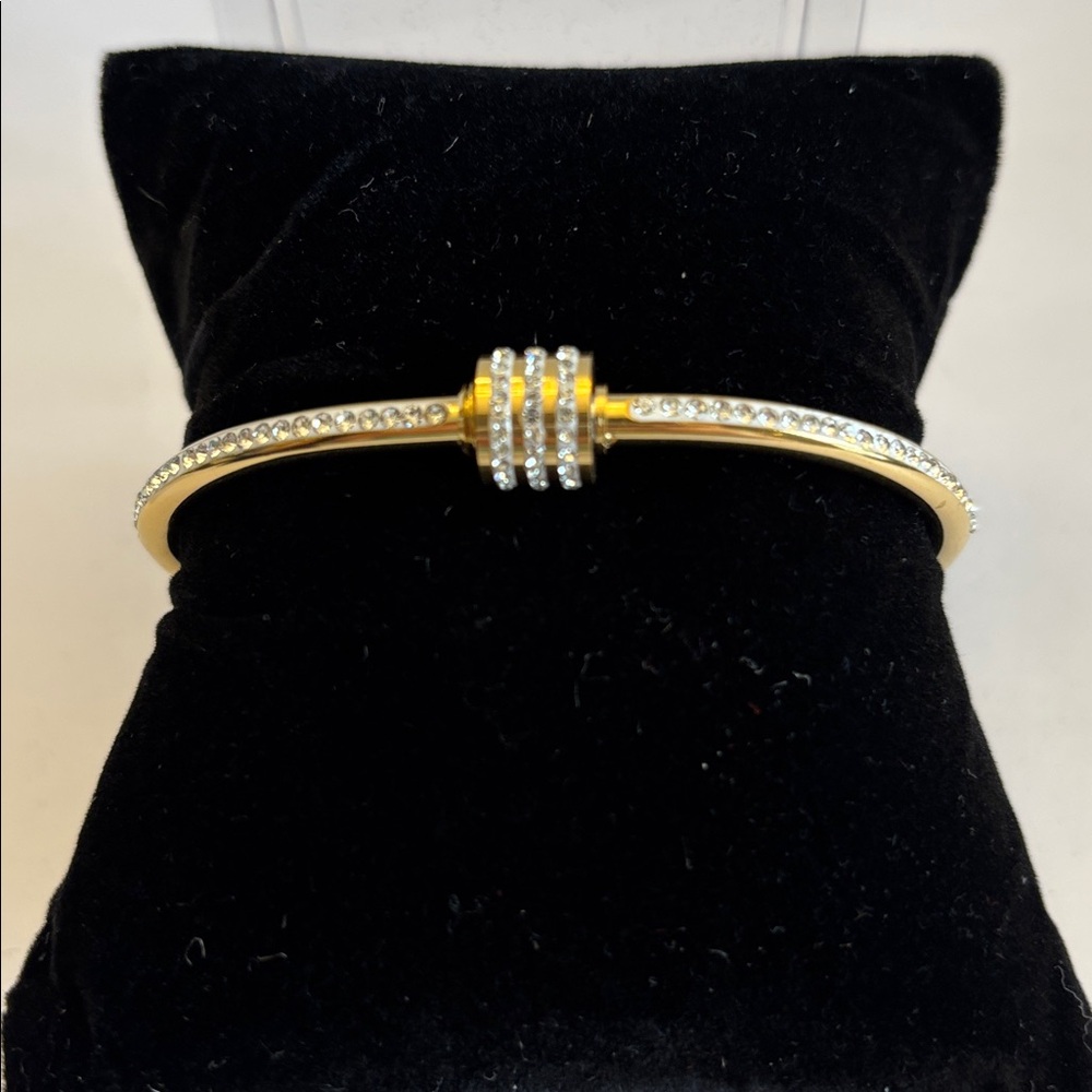 Gold and Stone Stainless Steel Hinge Bracelet